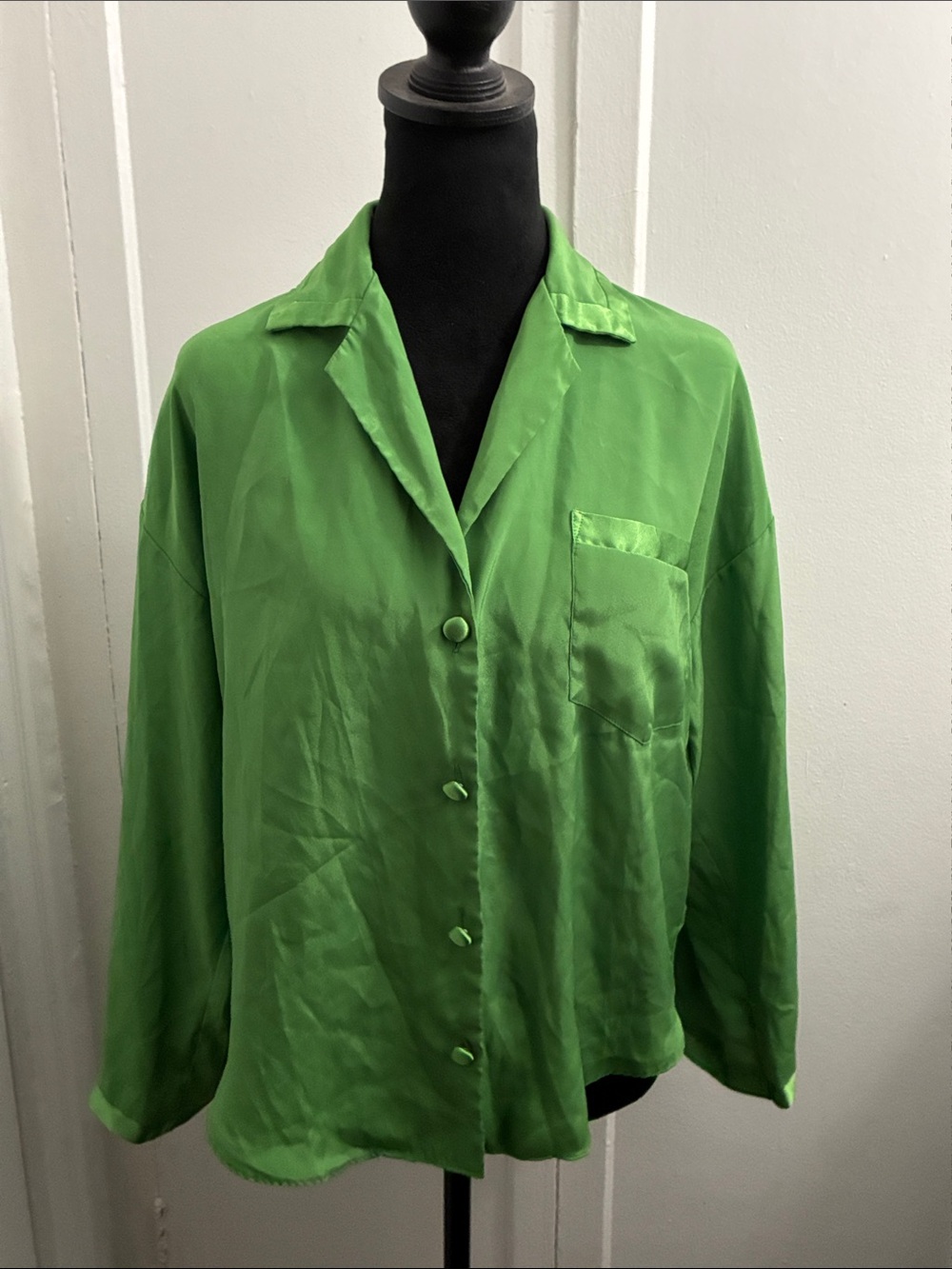 vintage Victoria's Secret satin pajama top in a vibrant lime